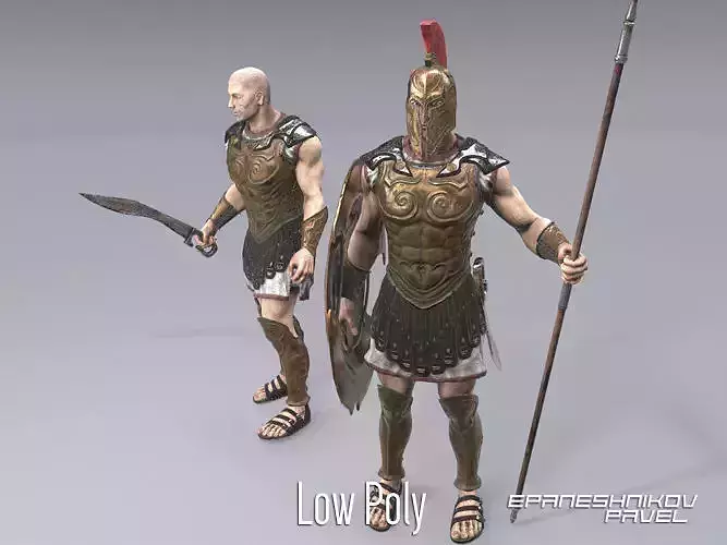 Greek warrior Low-poly 3D model