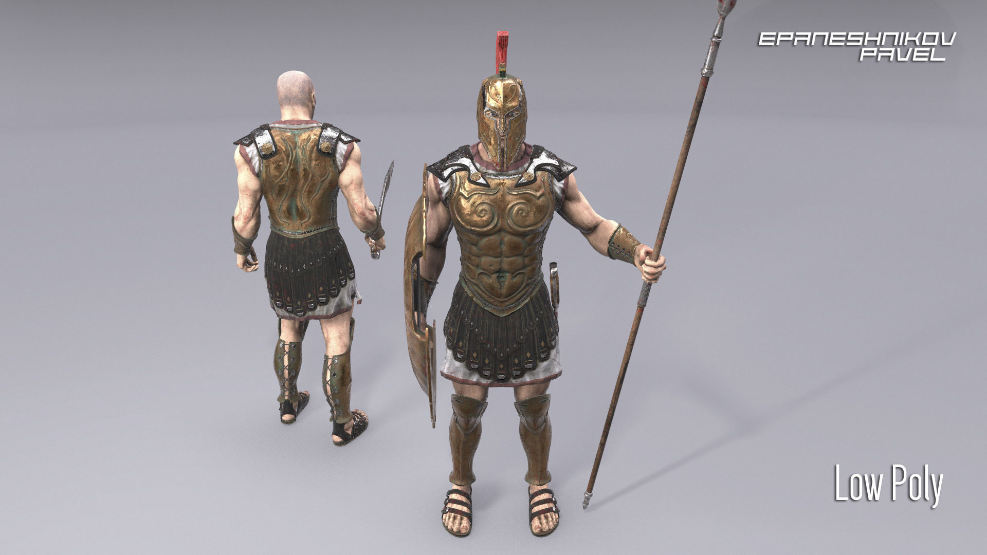 Greek warrior Low-poly 3D model_5