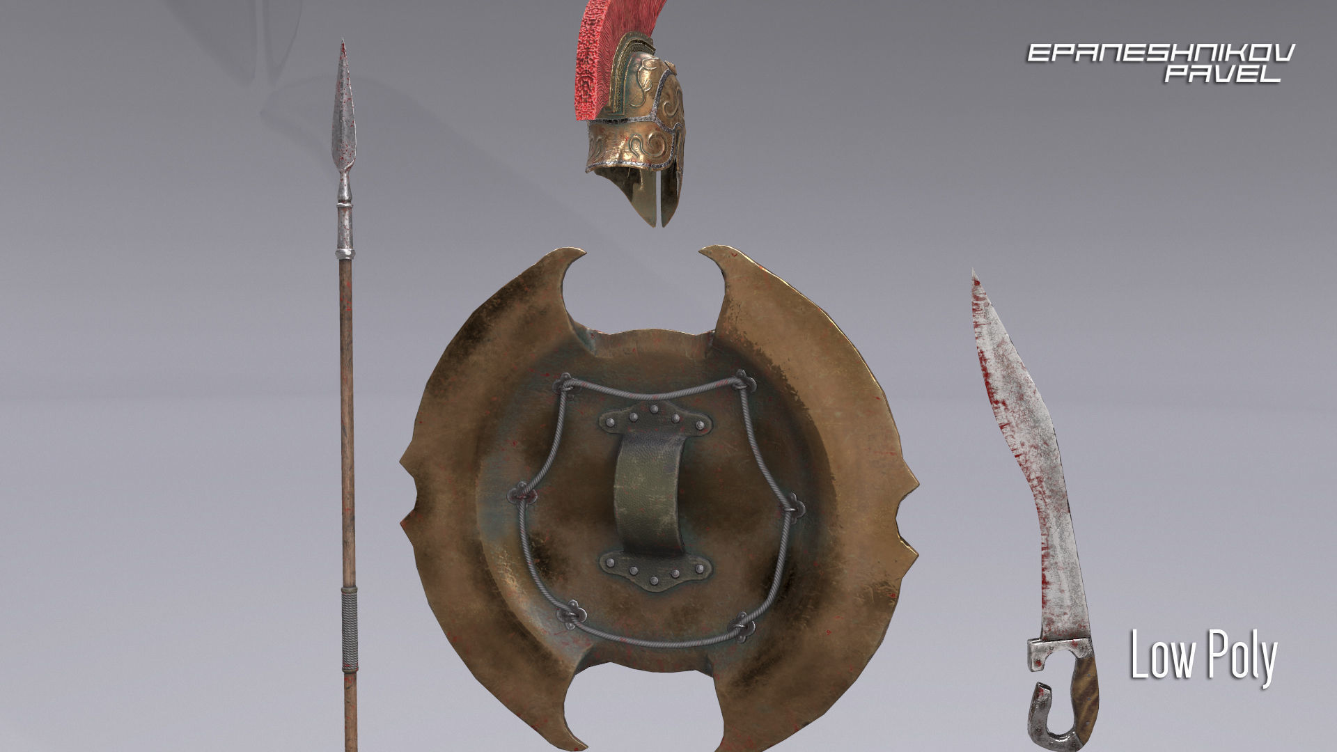 Greek warrior Low-poly 3D model_7