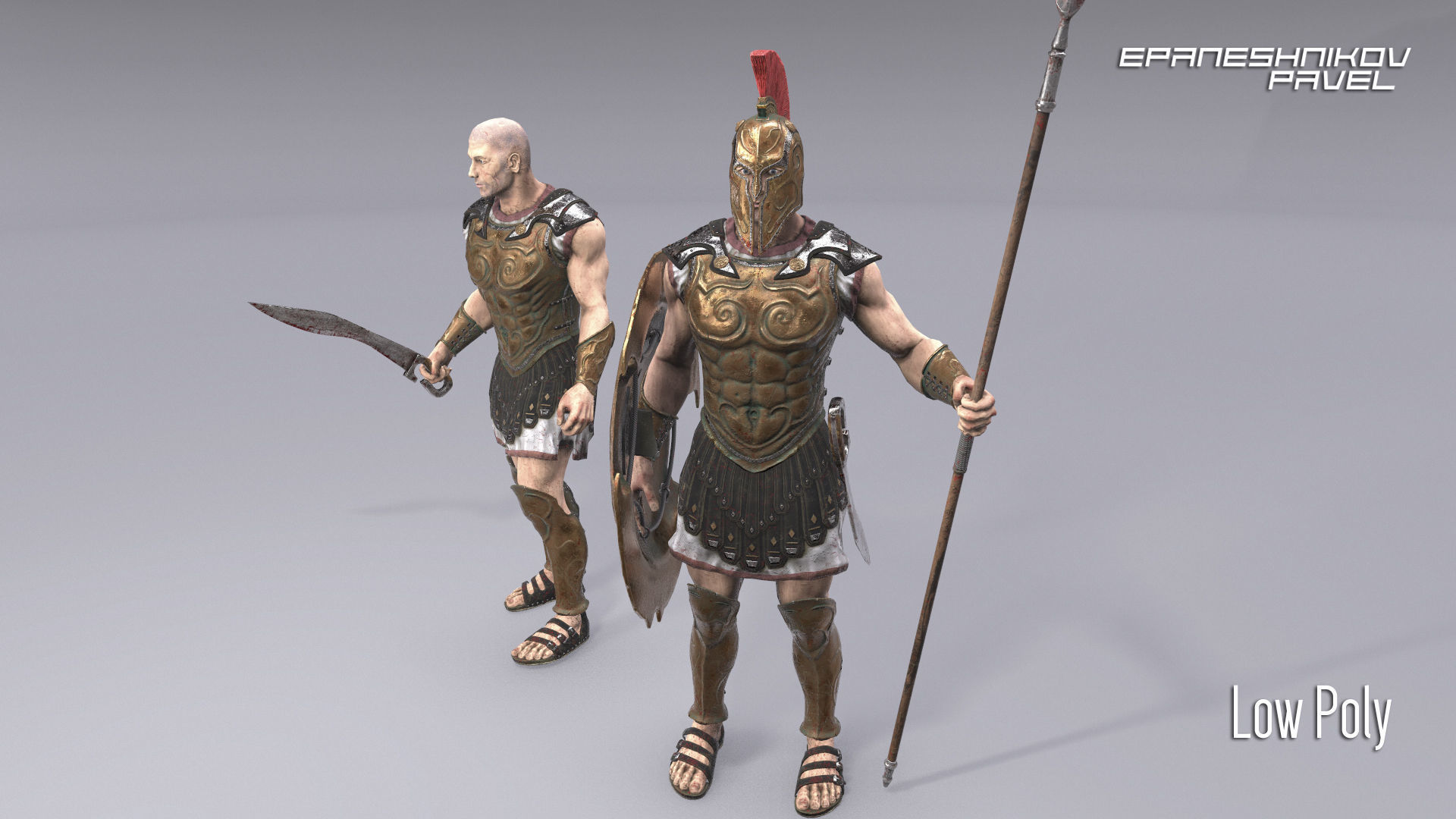 Greek warrior Low-poly 3D model_4