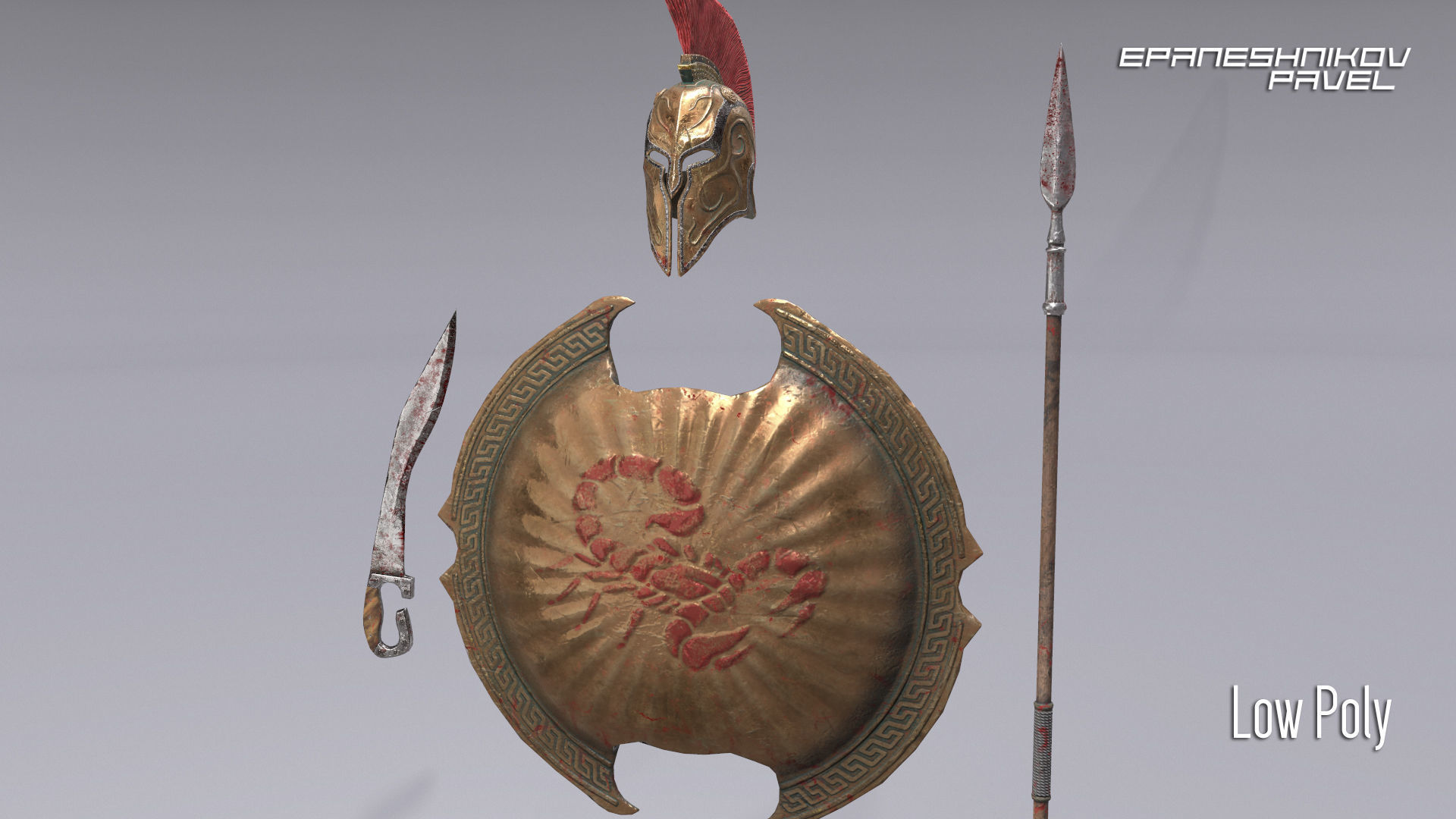 Greek warrior Low-poly 3D model_6