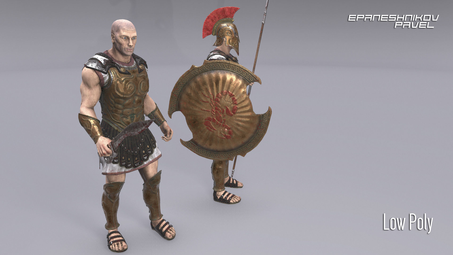 Greek warrior Low-poly 3D model_3
