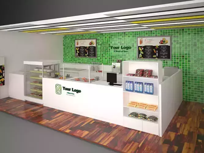 Stand 3D Model coffee shop with walls and shelves
