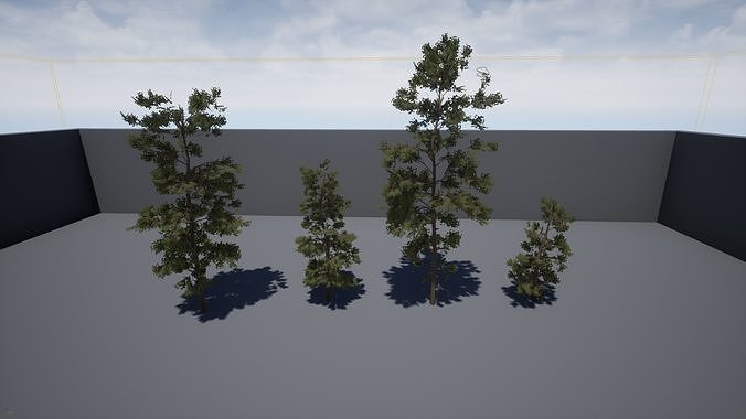 Four pine trees Low-poly 3D model