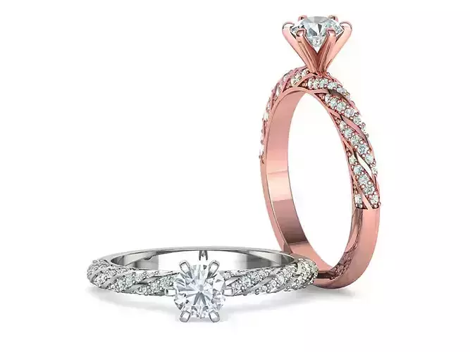 Engagement ring with diamonds twisted around the band 3d model 3D print model