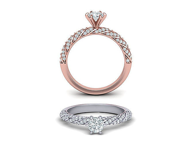 Engagement ring with diamonds twisted around the band 3d model 3D print model
