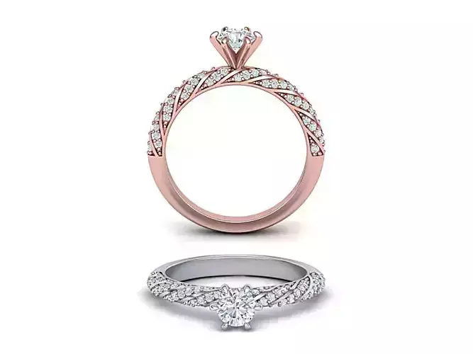 Engagement ring with diamonds twisted around the band 3d model 3D print model
