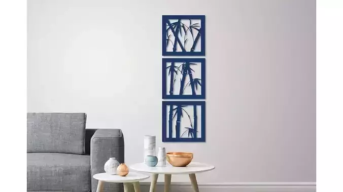 Bamboo wall decoration  set of 3 frames  3D print model
