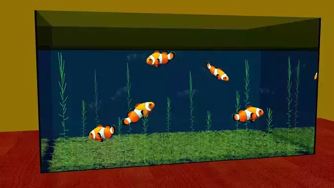 aquarium fish tank with clown fish in it Low-poly 3D model
