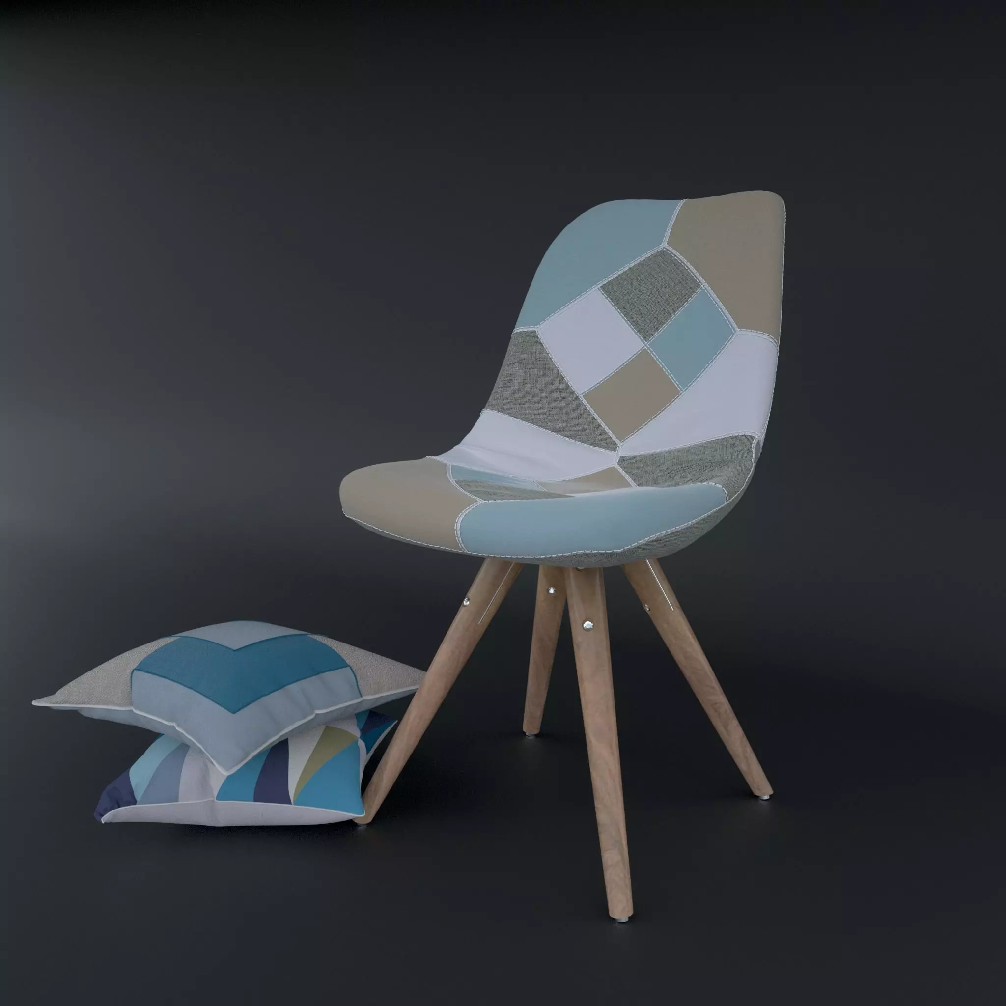 Patchwork chair and pillow 3D model_0
