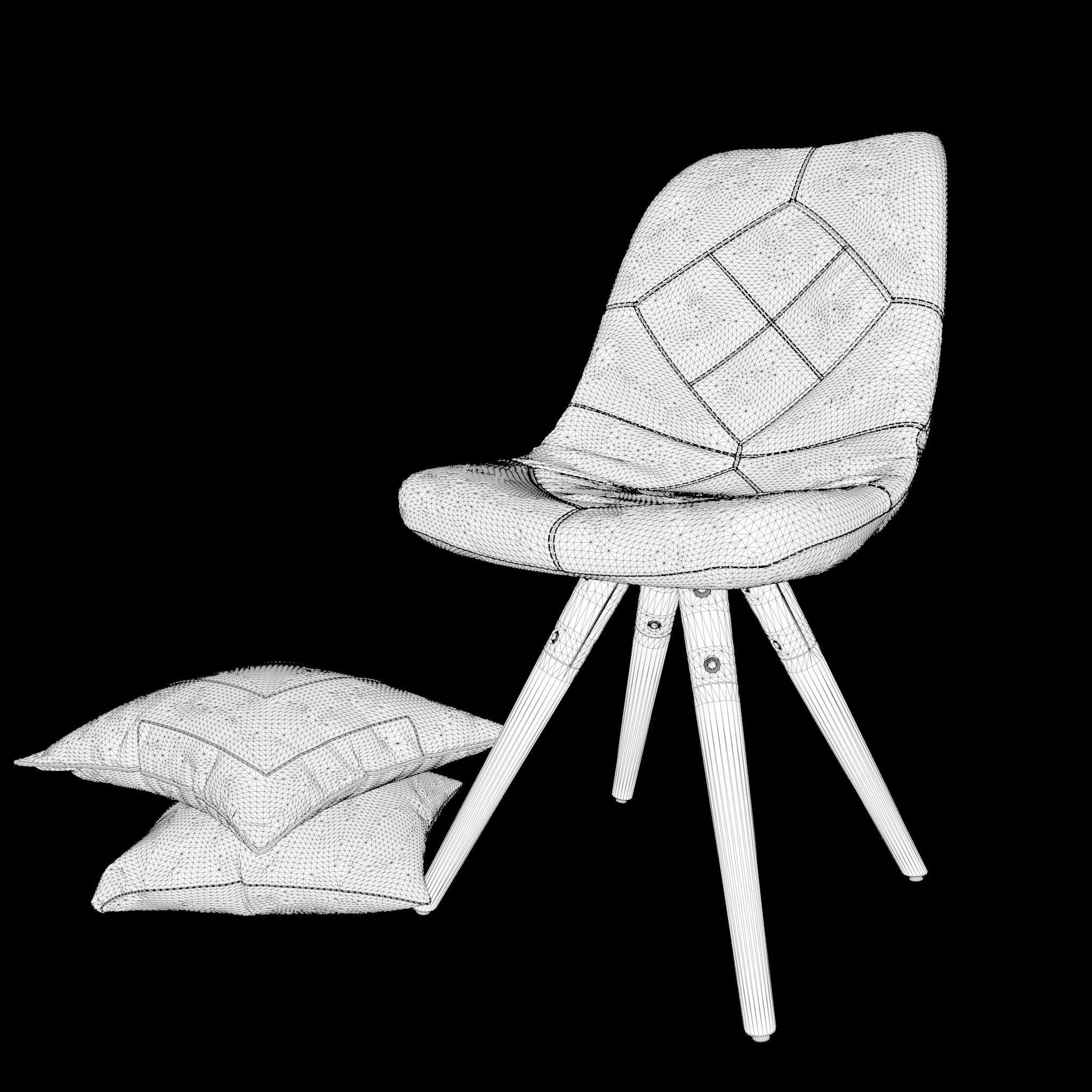 Patchwork chair and pillow 3D model_5