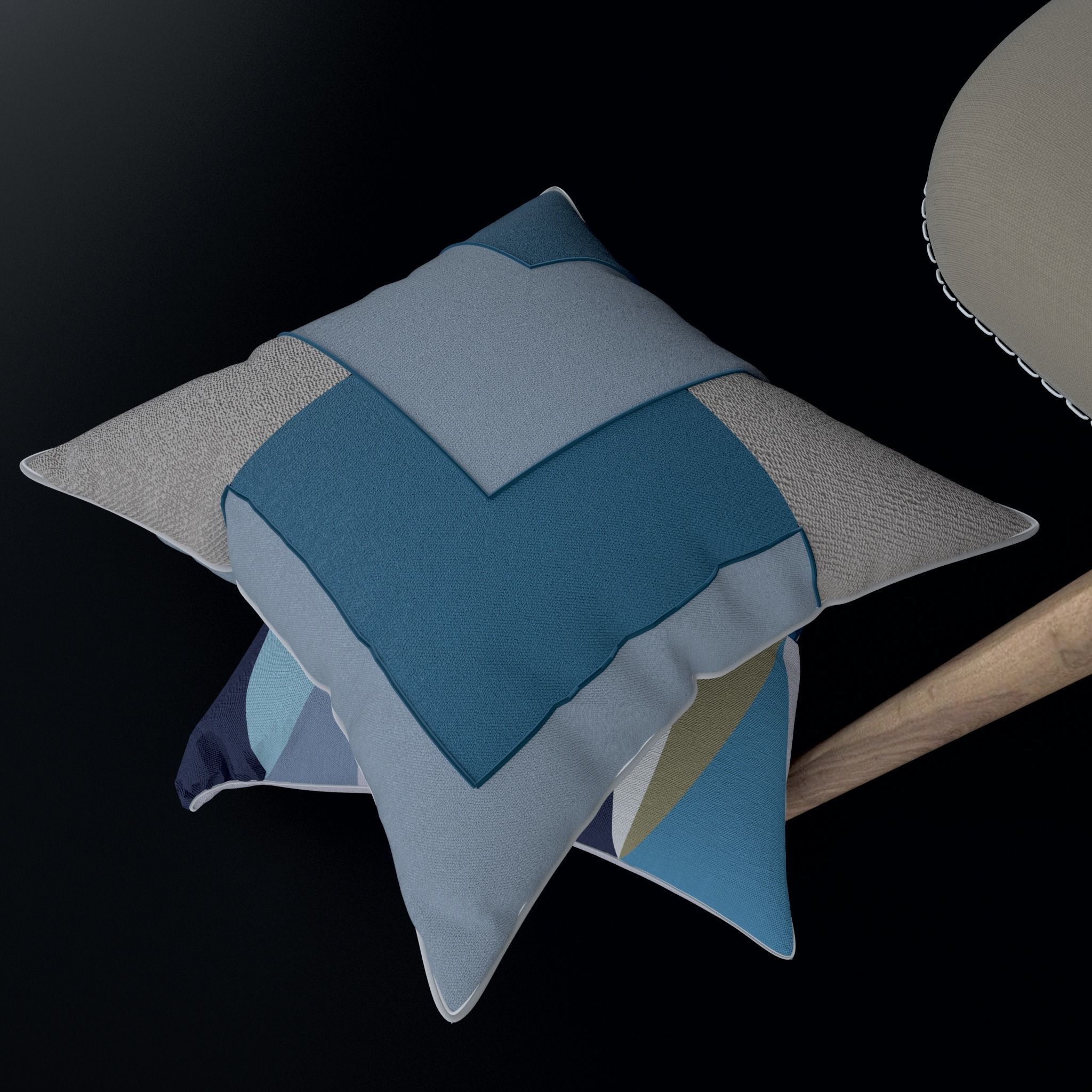 Patchwork chair and pillow 3D model_4