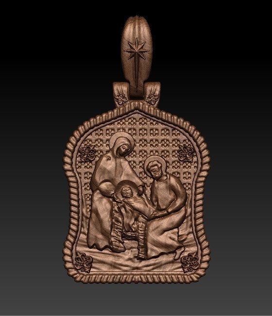 Holy family icon with cross on the other side and Christmas star 3D print model_1