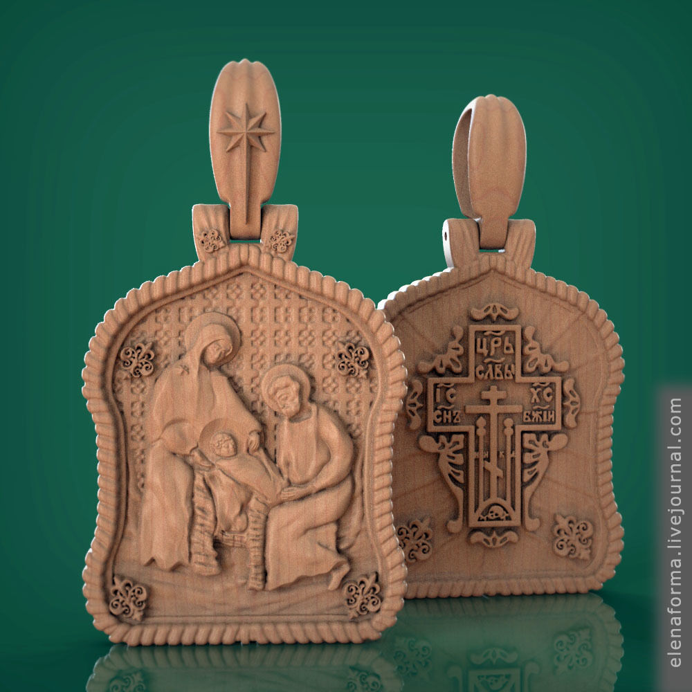 Holy family icon with cross on the other side and Christmas star 3D print model_3