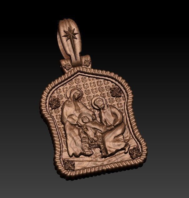 Holy family icon with cross on the other side and Christmas star 3D print model_21