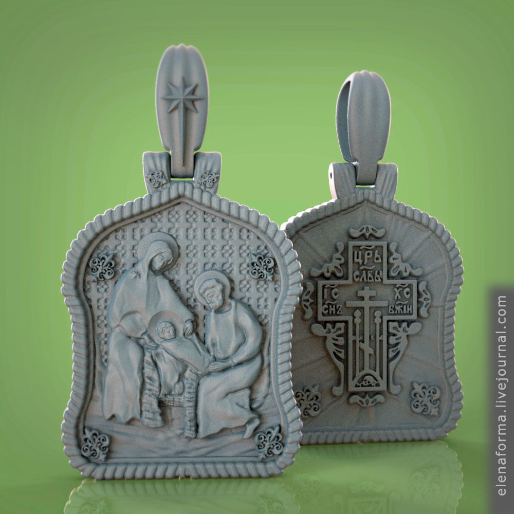 Holy family icon with cross on the other side and Christmas star 3D print model_6