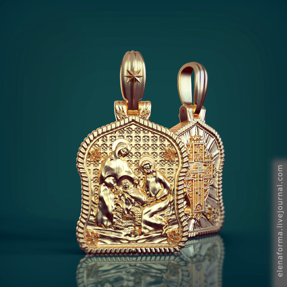 Holy family icon with cross on the other side and Christmas star 3D print model_0