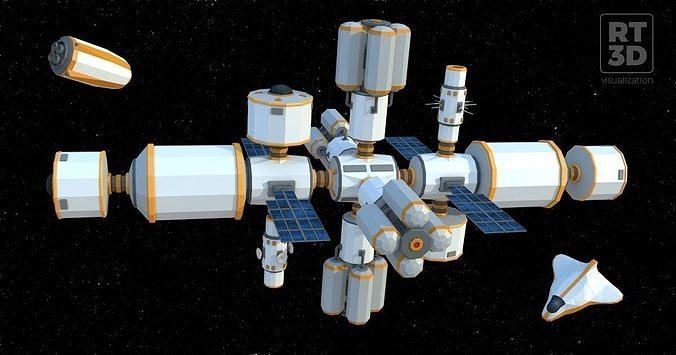 RT3D Lowpoly Space Station Low-poly 3D model