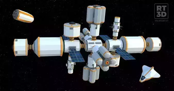 RT3D Lowpoly Space Station Low-poly 3D model