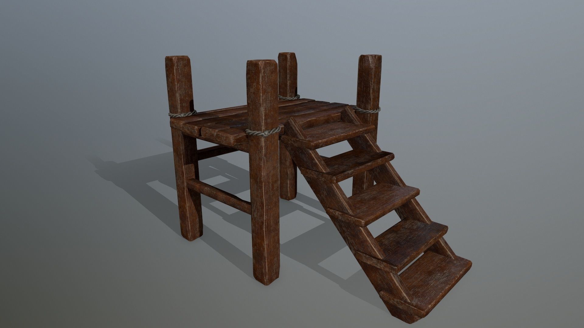 Wood and Rope set Low-poly 3D model_19
