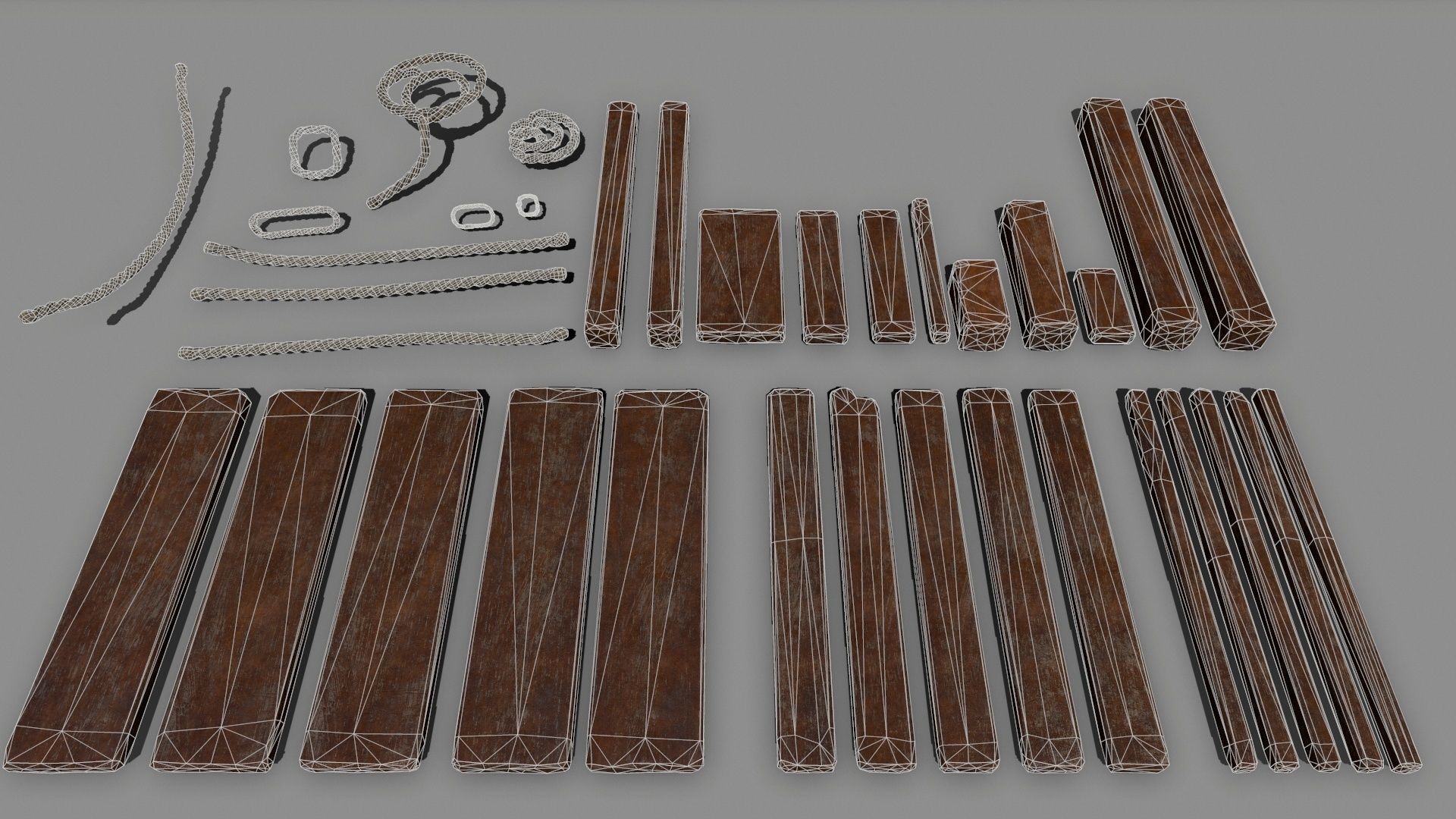 Wood and Rope set Low-poly 3D model_28