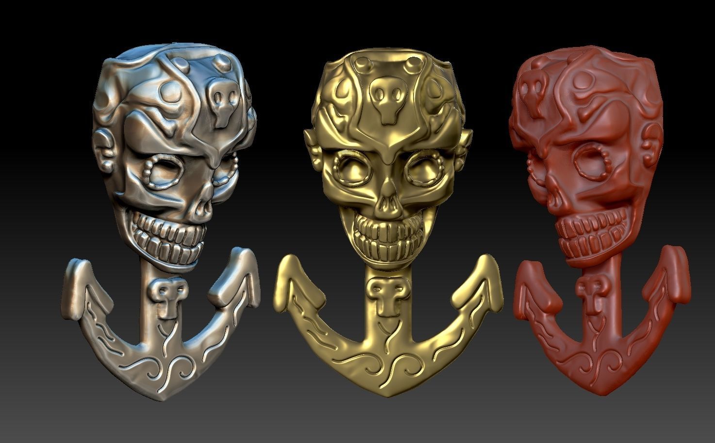 skull 2 and anchor 3D print model_2