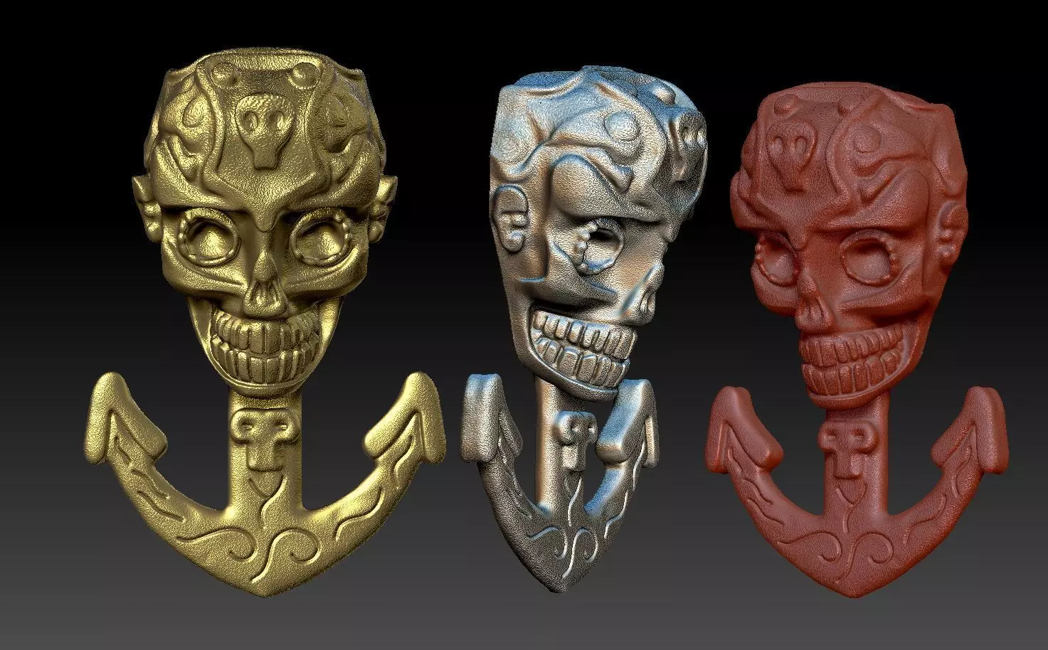 skull 2 and anchor 3D print model_0