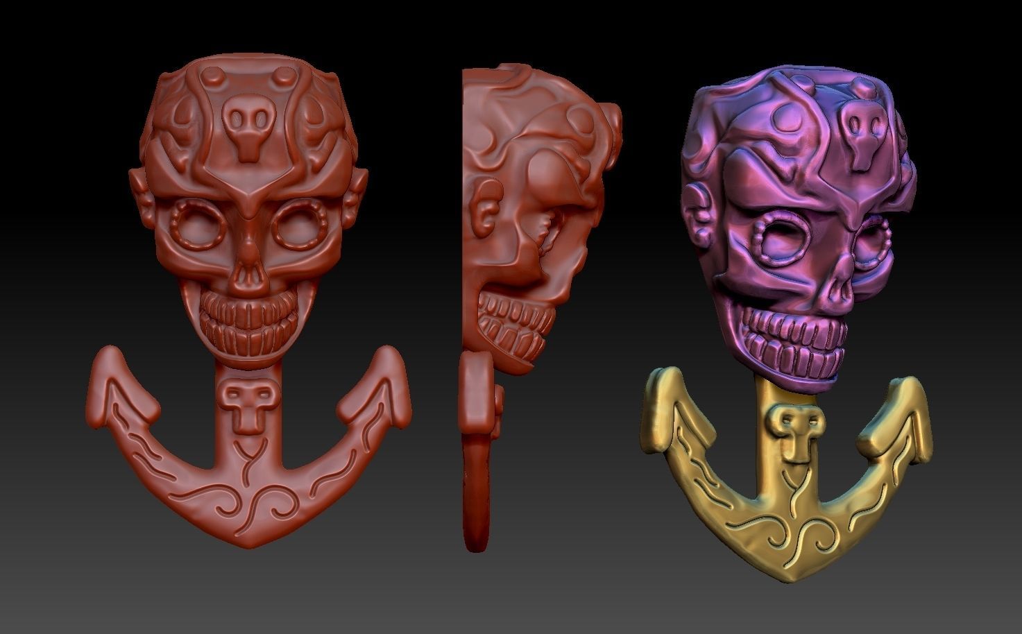 skull 2 and anchor 3D print model_1