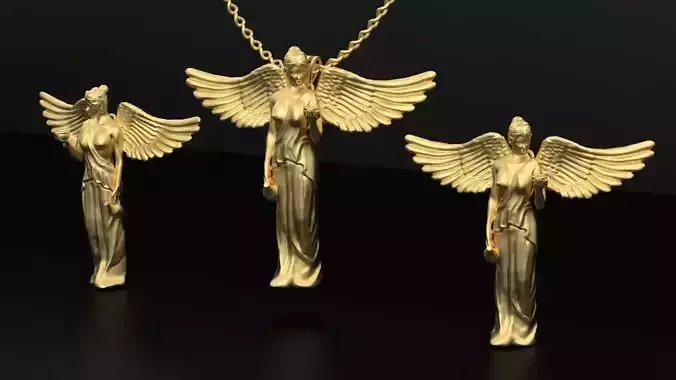 angel pendant  Earring Sculpture jewelry gold