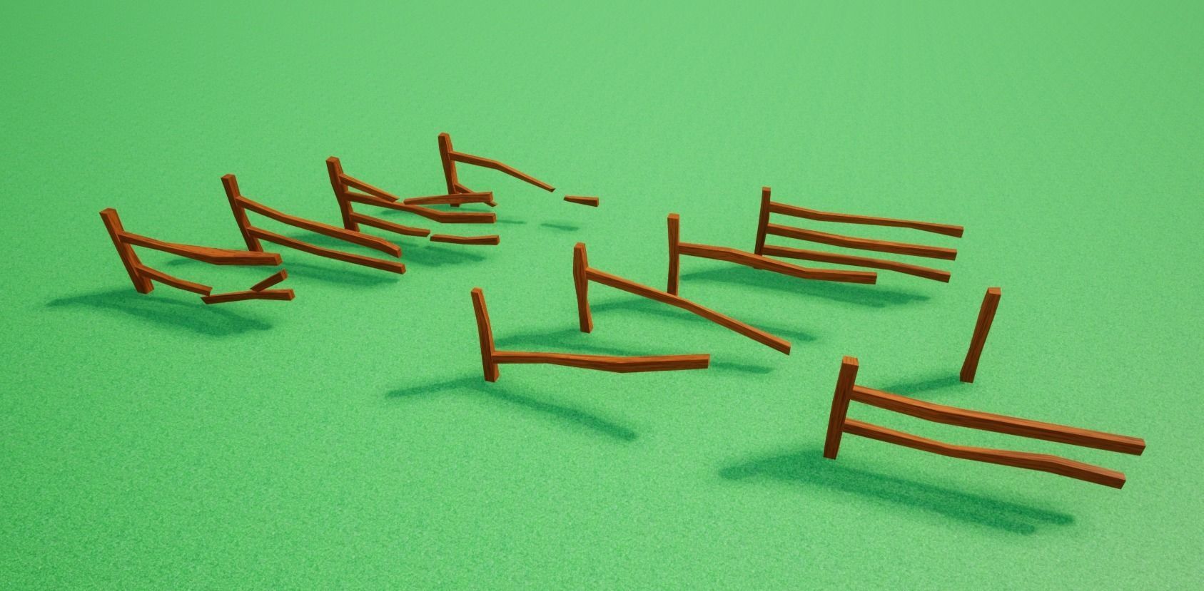 Cartoonish Low poly Modular Wooden Fence Low-poly 3D model_1