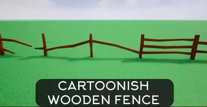 Cartoonish Low poly Modular Wooden Fence Low-poly 3D model
