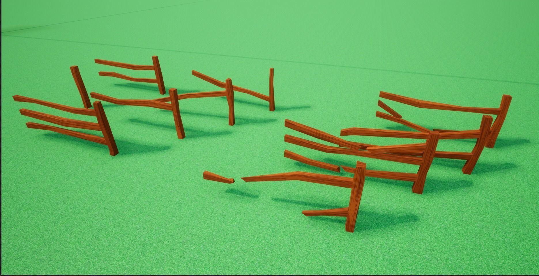 Cartoonish Low poly Modular Wooden Fence Low-poly 3D model_6