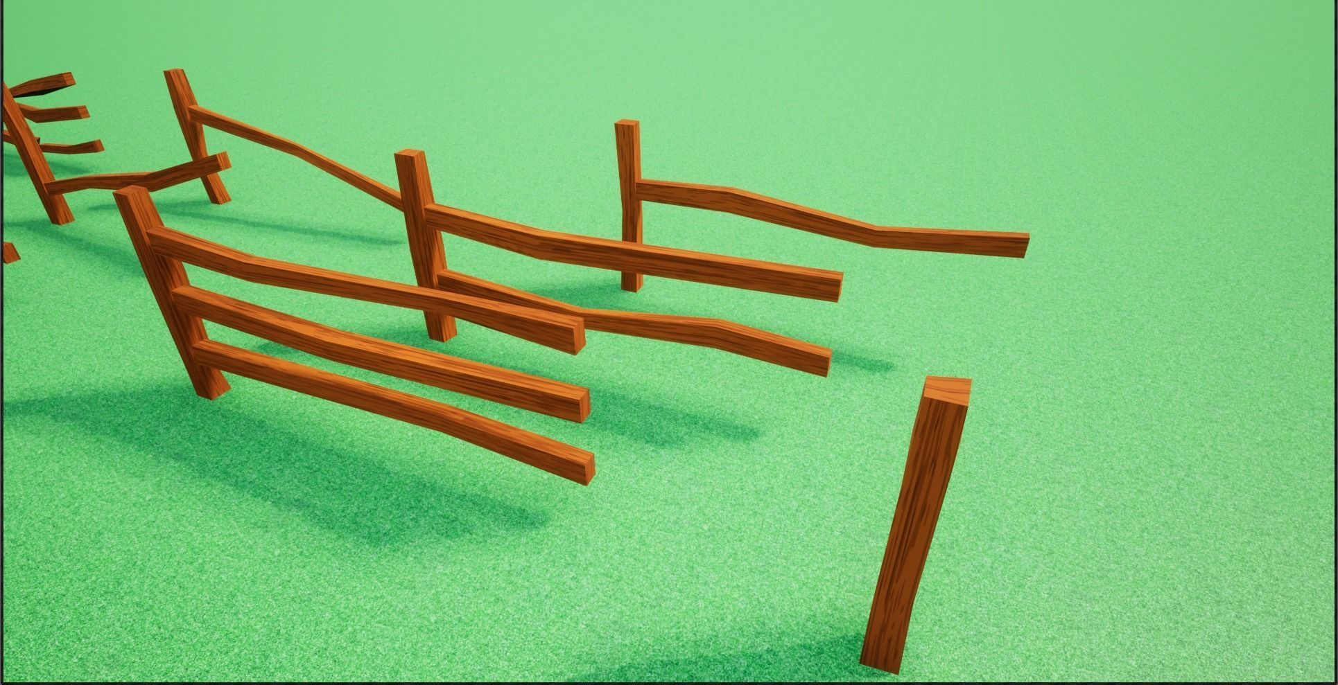 Cartoonish Low poly Modular Wooden Fence Low-poly 3D model_2