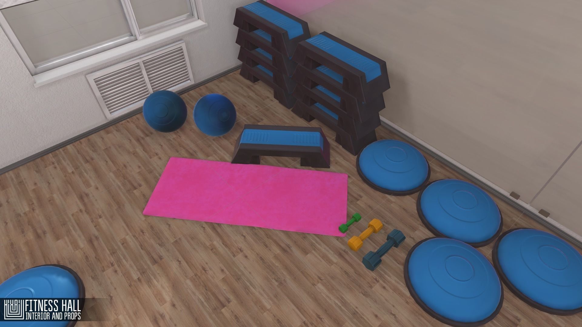 Fitness hall - interior and props 3D model_2