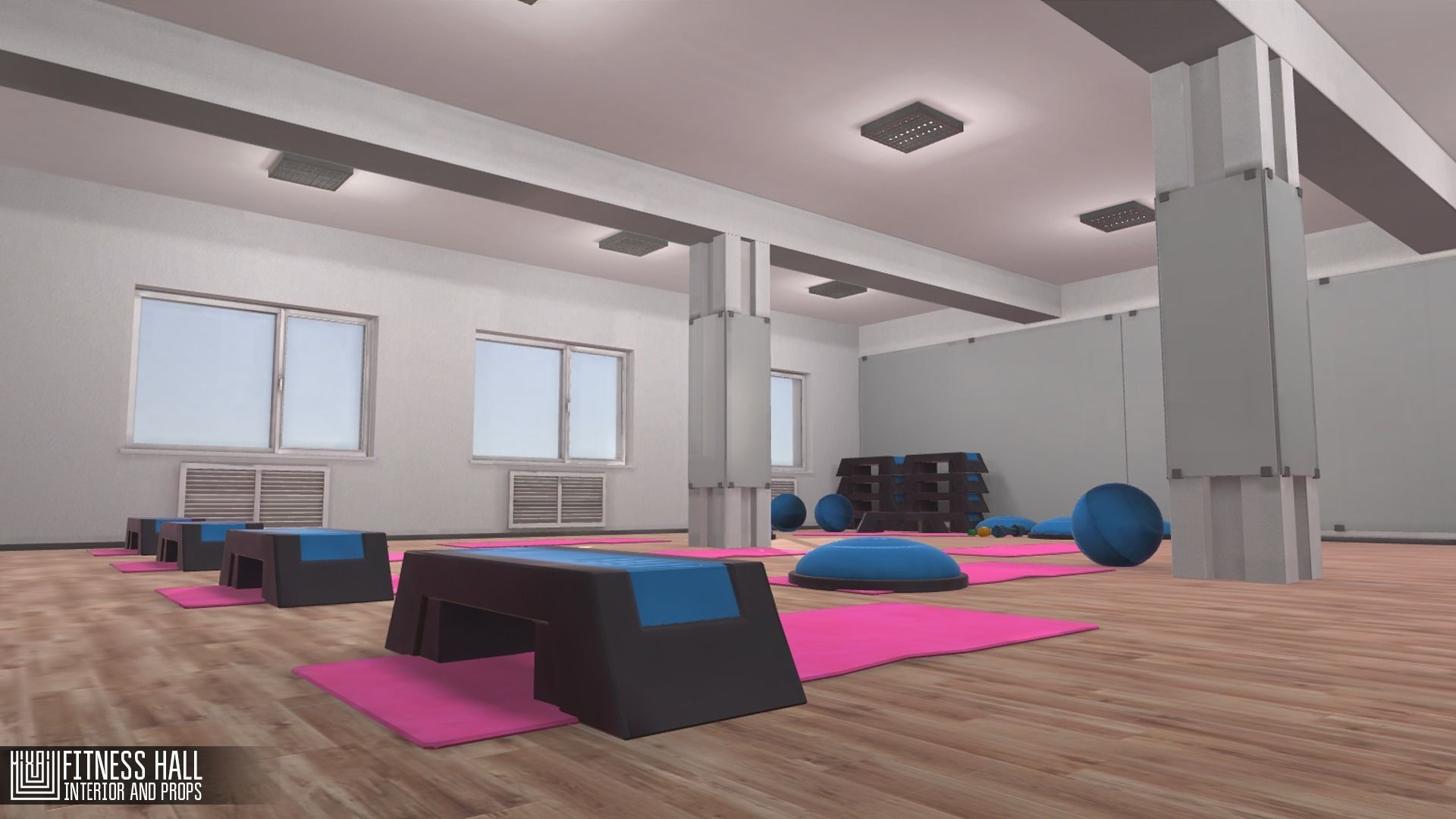 Fitness hall - interior and props 3D model_5