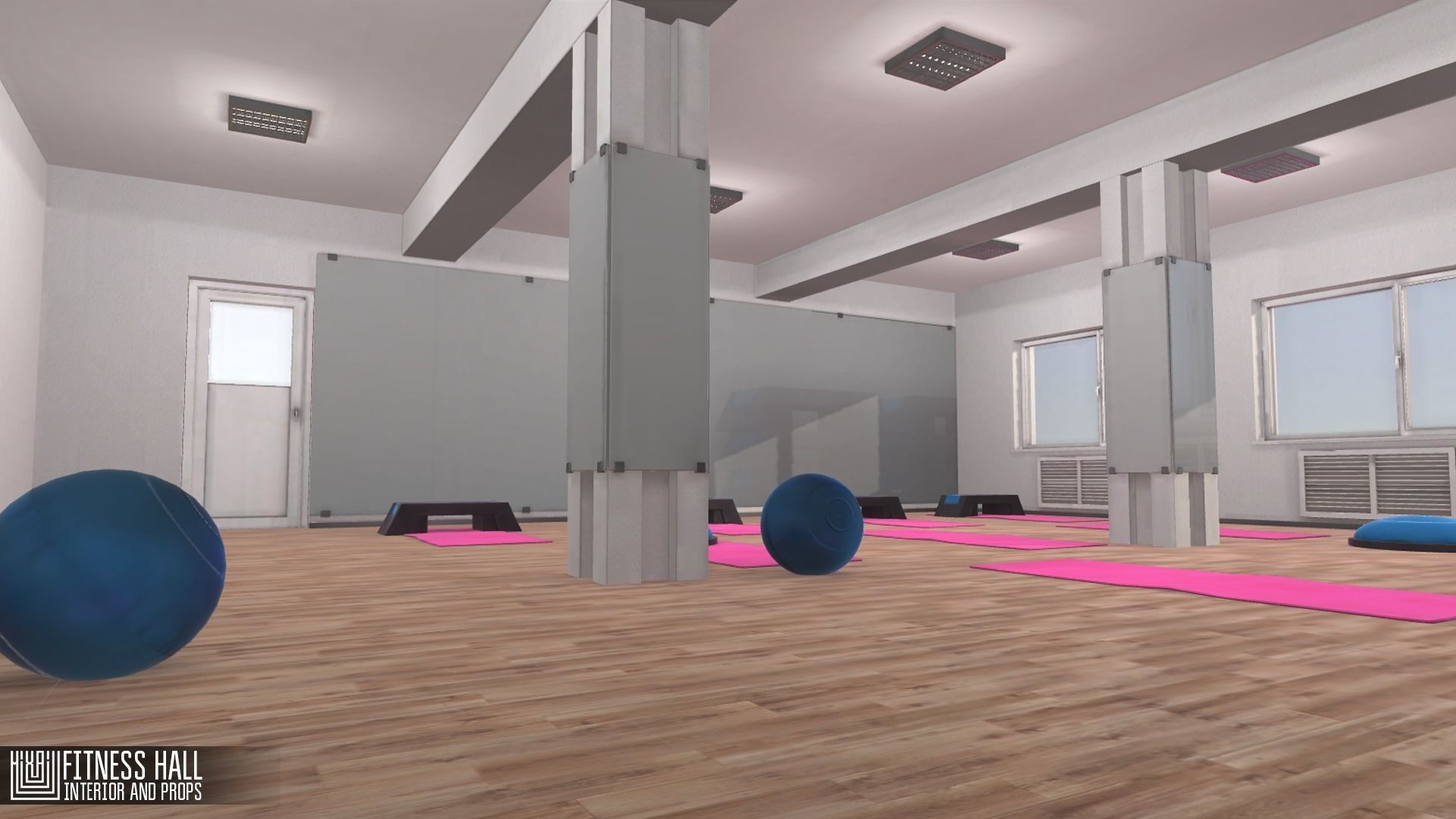 Fitness hall - interior and props 3D model_3