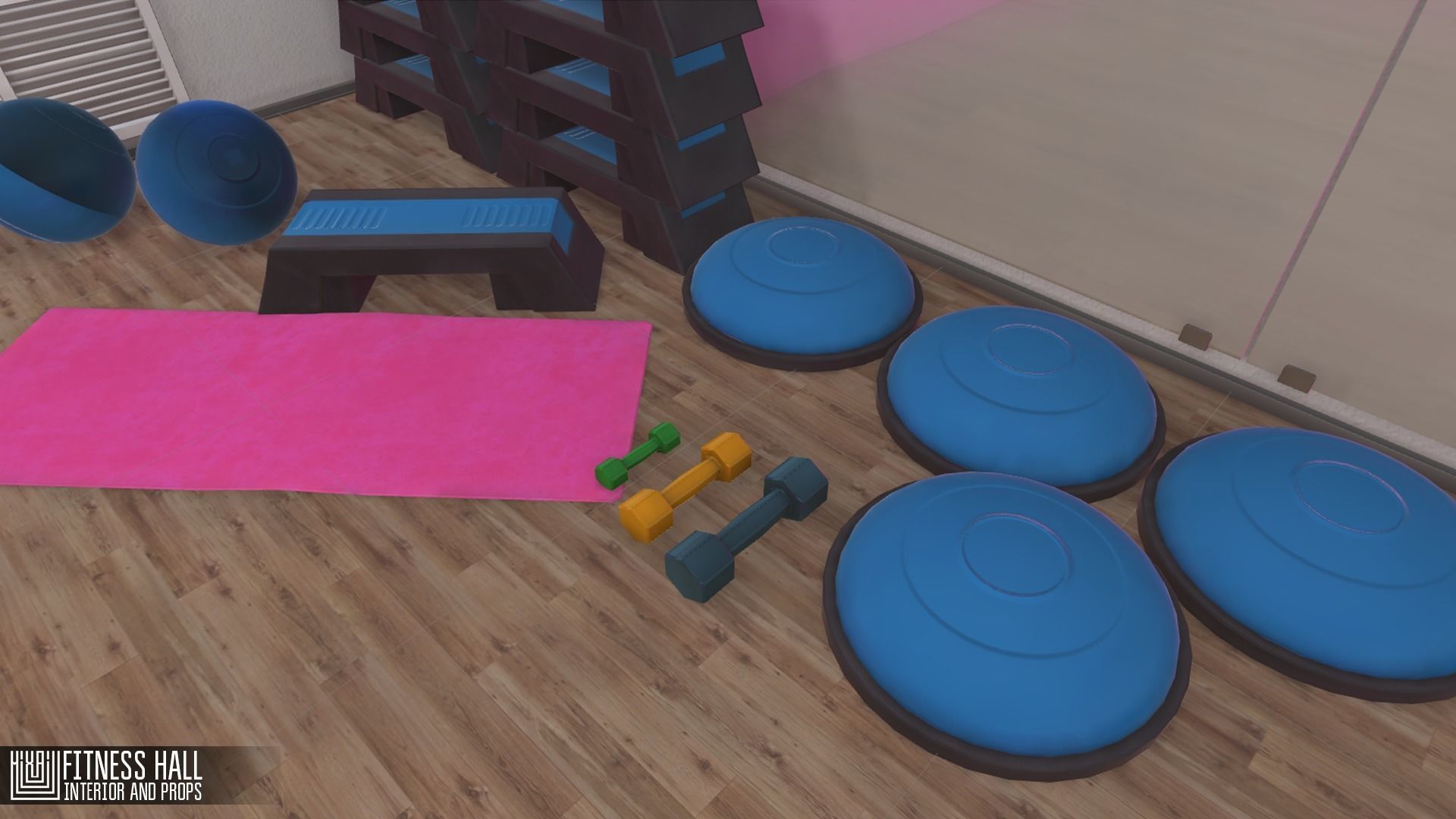 Fitness hall - interior and props 3D model_1