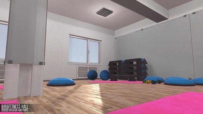 Fitness hall - interior and props 3D model
