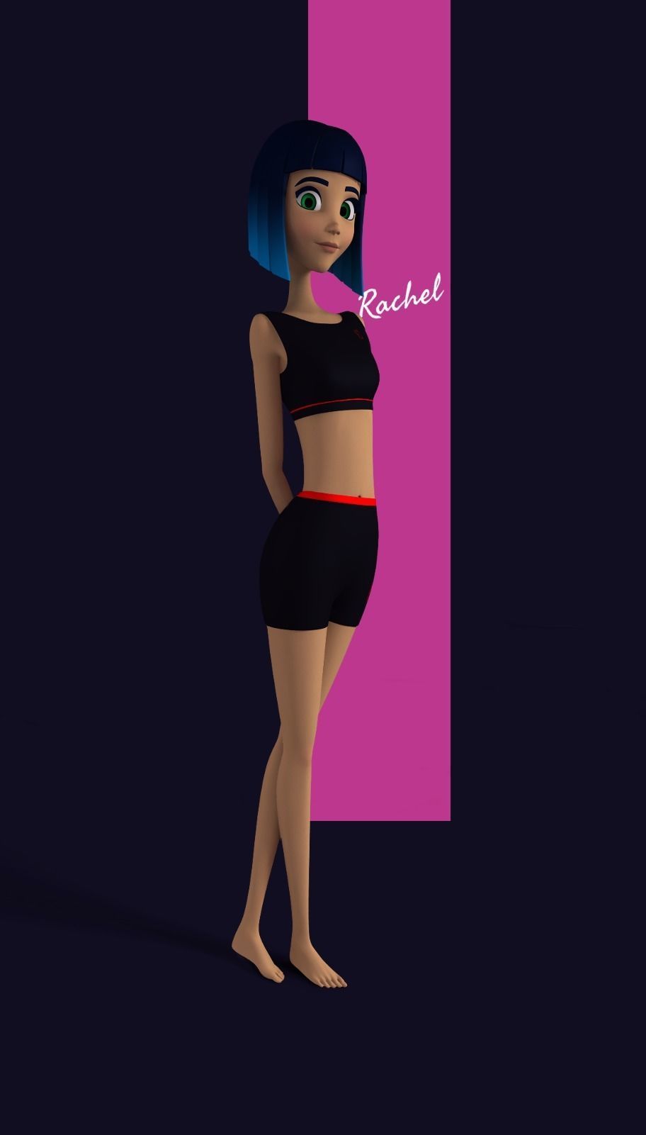 Rachel cartoon Teen Female Character 3D model_1