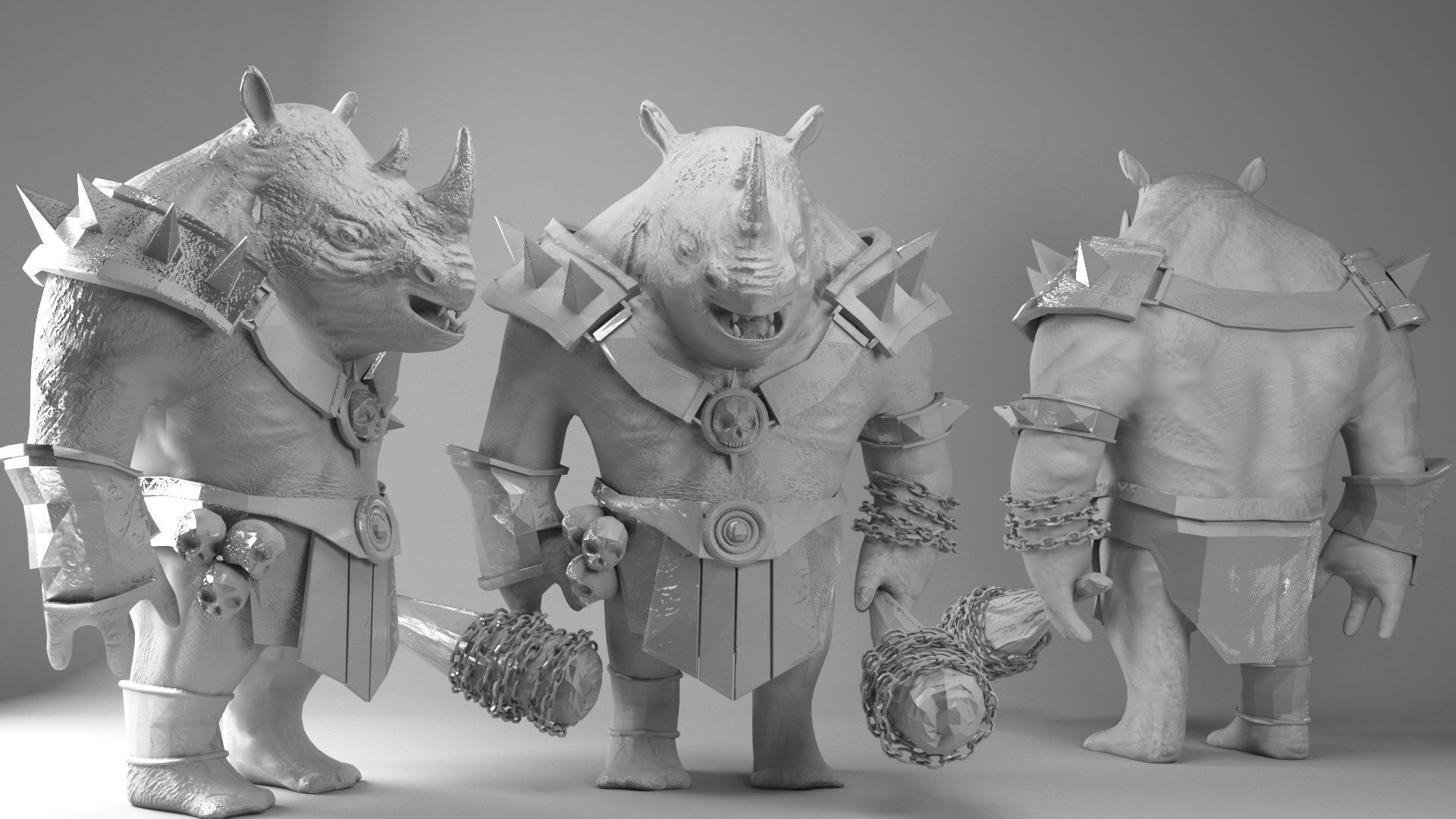 rhino game character  pbr -vr Low-poly 3D model_2