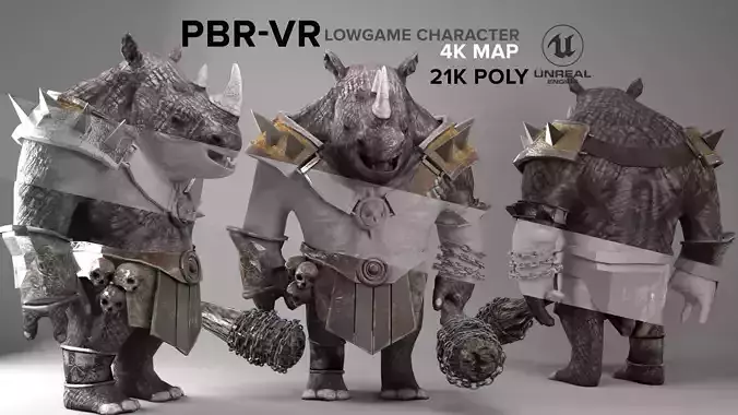 rhino game character  pbr -vr Low-poly 3D model