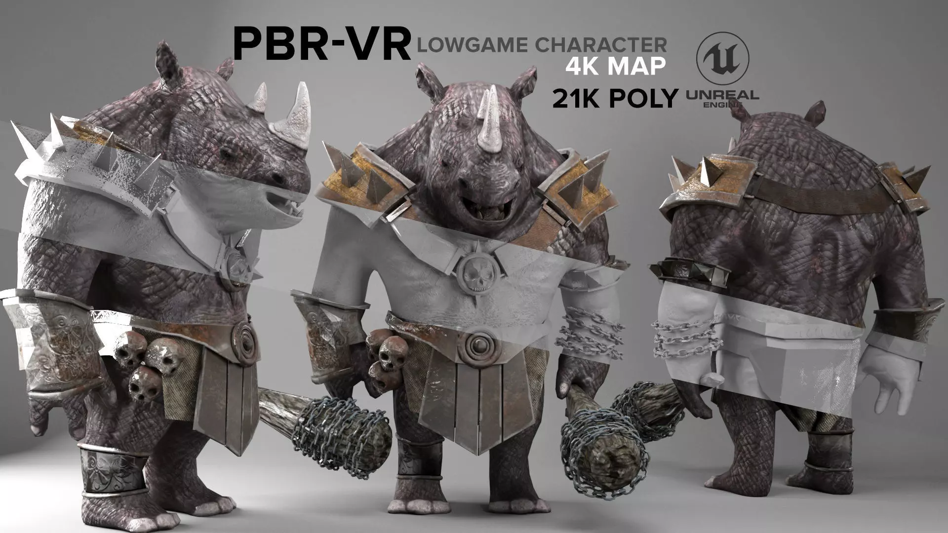 rhino game character  pbr -vr Low-poly 3D model_0