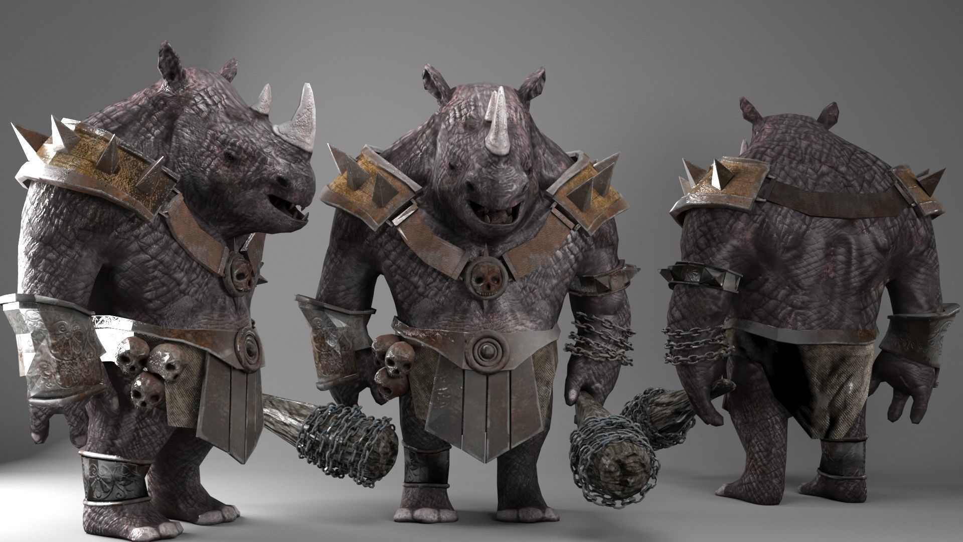 rhino game character  pbr -vr Low-poly 3D model_12