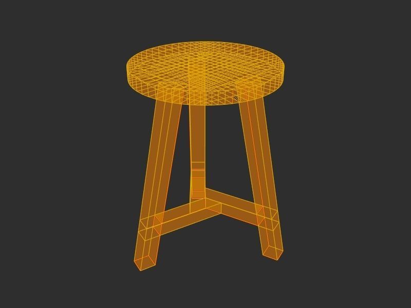 Wooden Stool Low-poly 3D model_4