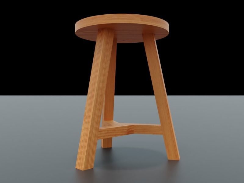 Wooden Stool Low-poly 3D model_2