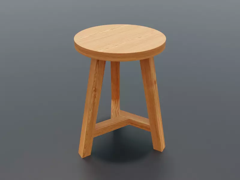 Wooden Stool Low-poly 3D model_0