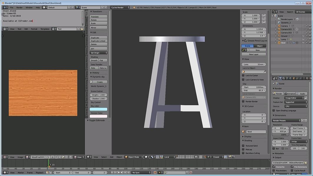 Wooden Stool Low-poly 3D model_6