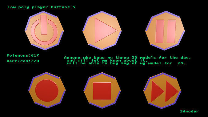 Low poly player buttons 5 3D model
