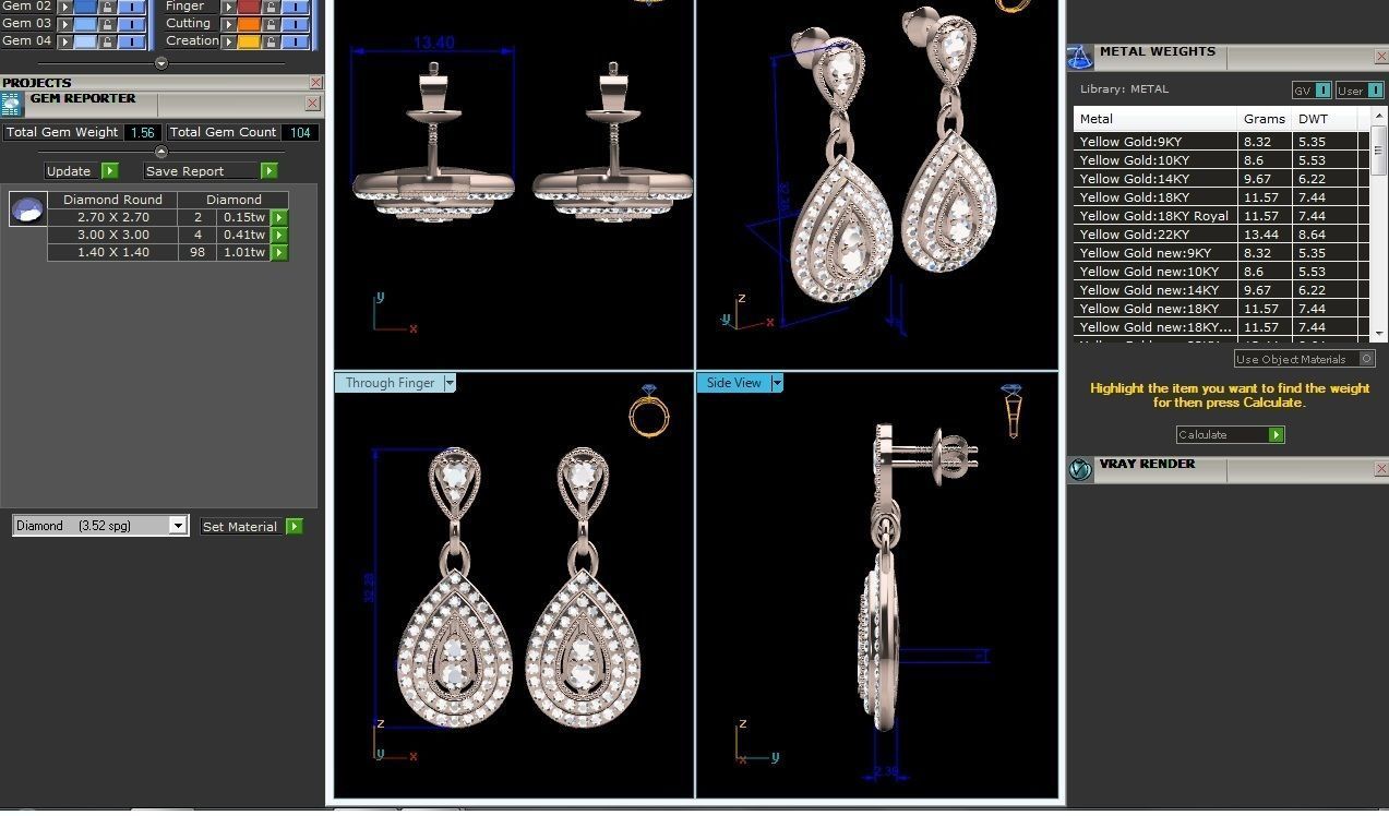 Solitaire earrings 3dm stl render detail 3D print model 3D print model_6