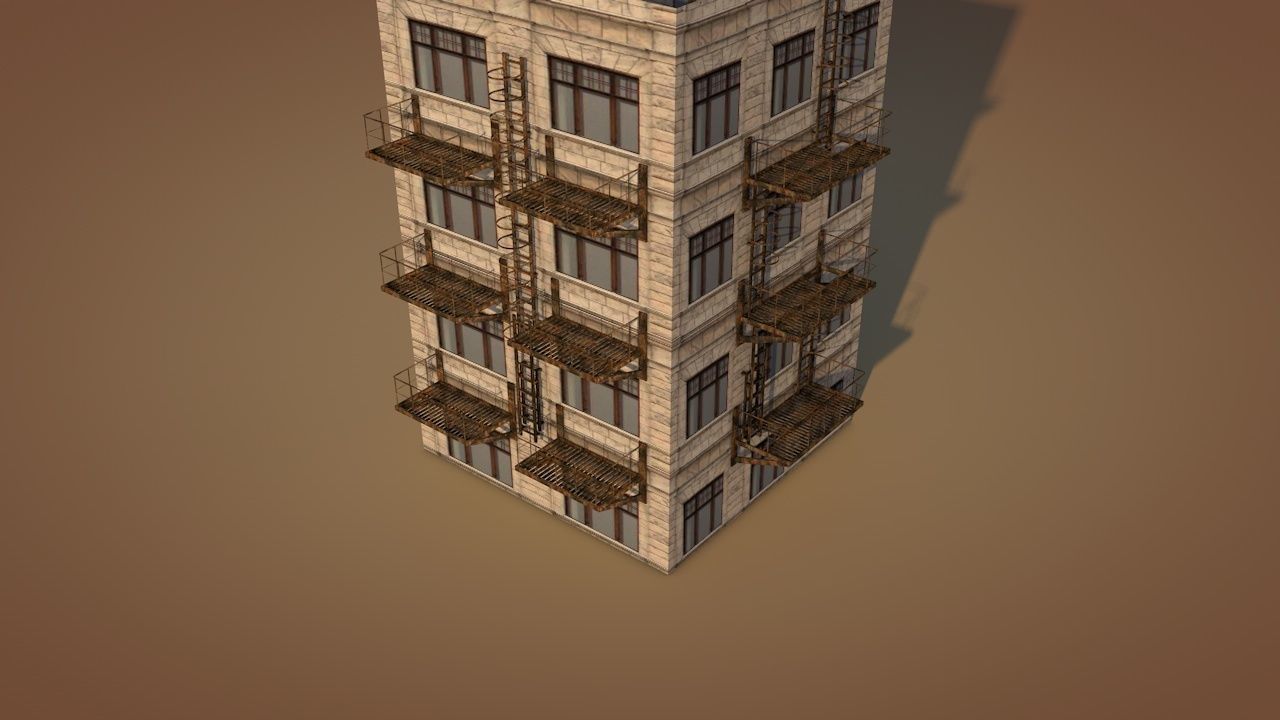 Caged Fire Escape Ladder Low-poly 3D model_9